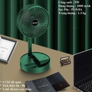 Quạt Super Tích Điện Để Bàn Mini Gấp Gọn Tiện Dụng 3 Cấp Độ Gió Siêu Bền Cáp Sạc USB Tiện Lợi