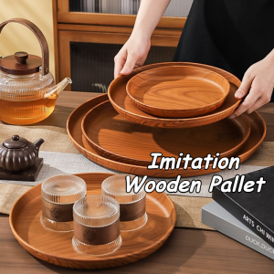 Elegant Wood Grain Round Tray | Food Safe Serving Platter For Restaurant Home Kitchen Organization