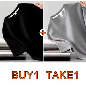 【BUY 1 TAKE 1】Waffle Oversize Plain T-shirts Fashion Round neck korean  T-shirt For Men and Women