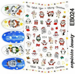 Miếng Dán Trang Trí Móng Nghệ Thuật EB024 – Họa Tiết Giáng Sinh Dễ Thương Ông Già Noel Người Tuyết Kẹo Gậy