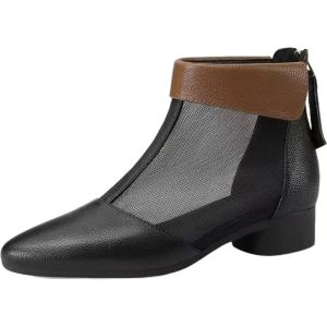 ZEEMIN Womens Spring Summer New Block Heel Mesh Cool Boots Pointed Toe Soft Sole Non Slip Breathable Fashionable Zippers Ankle Boots