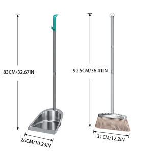 Lightweight Stainless Steel Broom and Dustpan Set with Anti Slip Comfortable Handle for Easy Home Office Cleaning