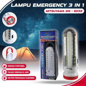 IDEKU Lampu Emergency Senter 1 Watt Mitsuyama MS - 6032 18 LED + 5 Watt – Lampu Senter Tangan Emergency Lampu Serbaguna Charger Baterai Lampu Darurat