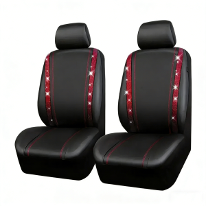 Carstorm Car Seat Cover Leather Fabric With Rhinestones Universal 5-Seater Car Seat Cover