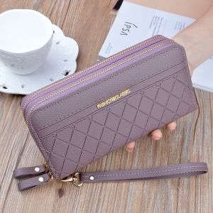 Women Double Zipper Wallet Large High Capacity Purse PU Leather Fashion Designer Long Wallets Engrave Custom Name Personalized Gift for Women Her Mother Birthday Anniversary Day