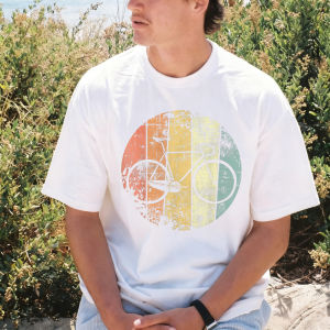 [Local Stock] VCC Vintage Striped Bicycle Retro Texture Graphic Summer Pure Cotton Crew Neck Tee Casual Fashion Short Sleeve Outdoor Bike Wear