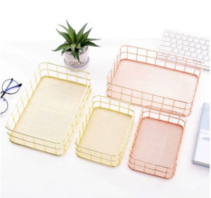 Nordic Wrought Gold Iron Metal Table Desk Organizer Tray Storage
