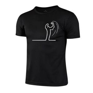 2026 New Mens Sports T-Shirt Fitness Line Printed Short Sleeve Running Fitness Loose and Comfortable Round Neck Sports Top