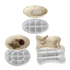 Khuôn silicon Khay nhựa hình bầu dục/tròn/vuông với dập nổi cổ điển cho các dự án nghệ thuật Tự làm công cụ làm