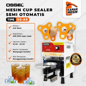 OSSEL Cup Sealer Semi Otomatis Roll Putar Mesin Press Tutup Gelas Plastik Otomatis OS-A9 OSSEL
