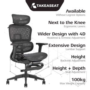 TAKEASEAT | ERGOPRIME V2 with Legrest Ergonomic Office Chair for 155-195cm Tall Upgraded Improved Wider 4D Headrest