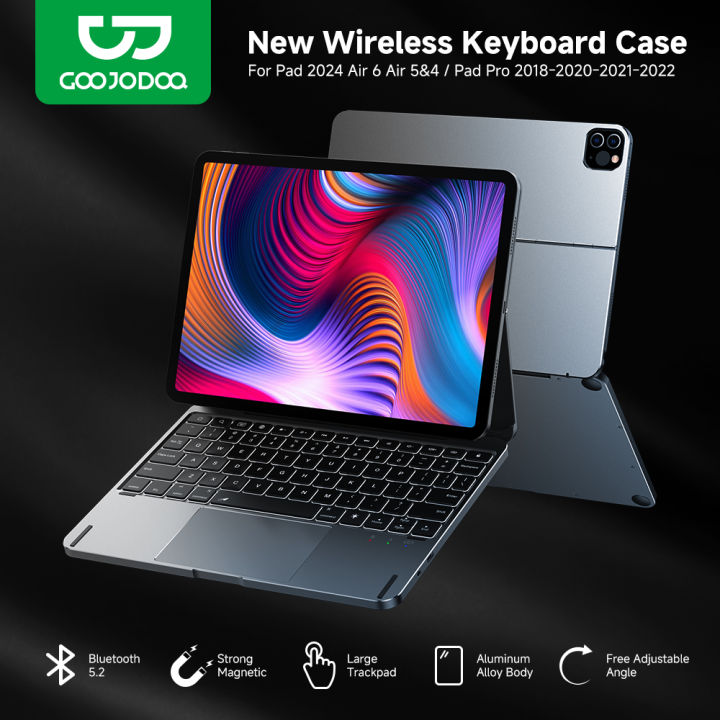 GOOJODOQ 2024 Aluminium Metallic Alloy Magic Keyboard Case for iPad Air 4/5/6 10.9" For iPad Pro 11 LCD Display Keyboard