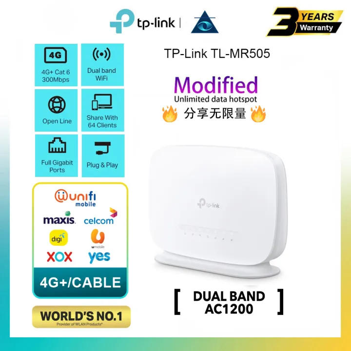 TP-Link TL-MR505 Sim Card 4G+ Cat6 AC1200 Wireless Dual Band Gigabit Router Unlimited Modifed