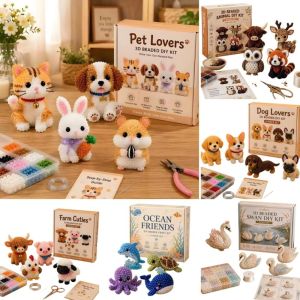 MUMU 4pcs Mini Size 3D Animal Bead Kit Farm Sea Animals Creative Animal Crafting Set Bead Craft Handmade Bead Art Set DIY Activity