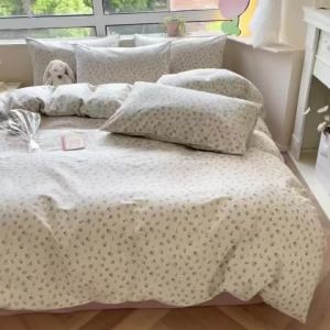 4 in 1 100% cotton ins fresh style bed sheet set floral print bedding set comforter cover pillowcase pure color flat sheet/fitted sheet single Queen King Size