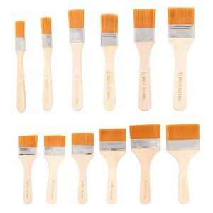 12pcs/set Kuas Cat Gagang Kayu Tebal Halus Kuas Lukis Besar Lebar Set Nylon Flat Art Brush Painting Brush For Canvas