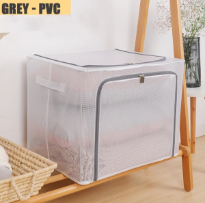 【VIDKHSY Store】56L Large Capacity Foldable Cabinet/Storage Box with Wheels & Double Doors | Easy to Move Transparent Clothes Organizer for Wardrobe Toys Books