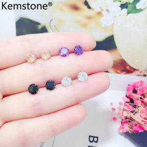 Kemstone 5MM White Purple Black Yellow Red Crystal Round Stud Earrings Female Jewelry Gift for Women