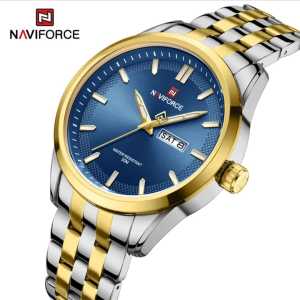 Jam tangan Pria Naviforce NF9203M tali rantai tanggal hari aktif analog original
