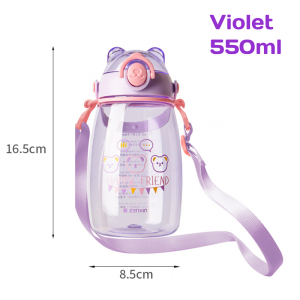 Kids Water Bottle for School Cup with Straw Leakproof Portable Travel Drinking Tumbler Transparent Water Cup with Strap