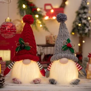 FREMRAG With Lights Christmas Dwarf Knitted Hat Gnome Doll Handmade Dwarf Doll Cartoon Reusable Faceless Doll Party
