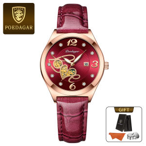 Poedagar Chính Hãng Đồng hồ bé gái dây da lịch dạ quang không thấm nước 310
