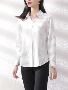 Elegant Striped Shirt Female Formal Temperament Long Sleeve Tops Blouse Women Turn-Down Collar Loose Casual Blusas
