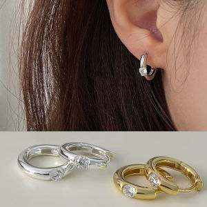 ต่างหูแฟชั่นทรงเรขาคณิตทรงกลมต่างหูห่วงเพทายสำหรับผู้หญิงต่างหูเรียบง่ายเครื่องประดับผู้หญิง