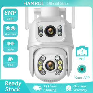 Hamrol 8MP  POE PTZ Camera Outdoor Waterproof Motion Detection Two way Audio  Security Monitoring CCTV