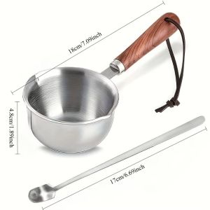10oz Stainless Steel Pot with Wooden Handle - Dishwasher Safe for Cooking Candle Wax Melting & DIY Crafts