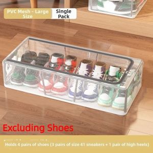DNFIWN3 Large Capacity Transparent Shoe Box Folding Stackable Under Bed Shoe Organizer Multi-functional Dust-proof Clothes Quilt Storage Box Household