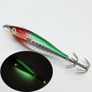 2pcs 5.5g Laser Luminous Floag Horizontal Wood Shrimp Egi Lure Squid Jigging Shrimp Hook Octopus Cuttlefish Fishing Baits