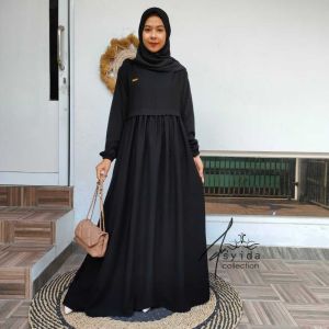 SYAFA Abaya Wolfis Gea Dress polos hitam pekat | Dress Wanita Muslimah Umroh Hitam Pekat M L XL