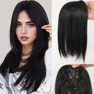 GIORGIONE STORE Hair Extension Hair Toppers Wigs with Bangs Middle Part Clip In Synthetic Hair Bangs Top Hair Bangs Natural Fringe Hair Pieces for Women
