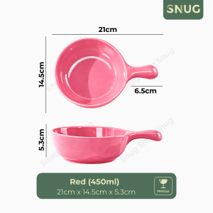 Snug ceramic bowls with handles pastel colors pink purple yellow green fit for kitchen use on wooden board