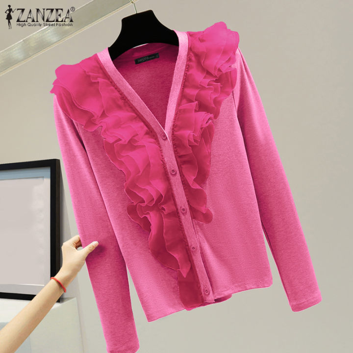 ZANZEA Women Ladylike Winter V-Neck Ruffled Edge Kimonos Full