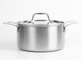 Famco 3.6 Quart Casserole 20cm, Tri-ply stainless steel construction, Rust-resistant, Induction compatible, Aluminum core, Even heating, Everyday use, Good for 8 servings, Double handles, Sleek Timeless design. 