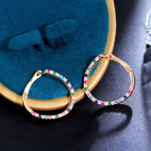 SEQUITO Delicate Yellow Gold Plated Jewelry Full Micro Pave Round Rainbow AAA Cubic Zirconia Evening Party Small Hoop Earrings Women Party Clothing Accessories SE692