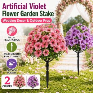 Artificial Violet Flower Garden Stake Wedding Decor Outdoor Photography Prop Bouquet Ground Plug