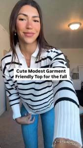 Women Striped Sweater Polo V Neck Long Sleeve Loose Sweater Knit Pullover Jumper Tops