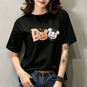 Womens Trend Halloween Pumpkin Mouse Graphic T-Shirt Funny Spooky Casual Womens Tops COD