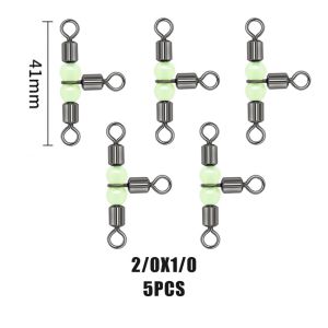 5pcs Stainless Steel T-Turn 3 Way Fishing Connector Rolling Swivel Luminous Beads Fishing Tackle