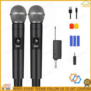 [CY] Wireless Microphone System with Receiver Karaoke Microphone Set Cordless Dynamic Microphones for Singing Karaoke Church