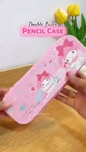 Sanrio Double Layer Pencil Case Large Capacity Cute Cartoon Pencil Bag School Stationery for Girls