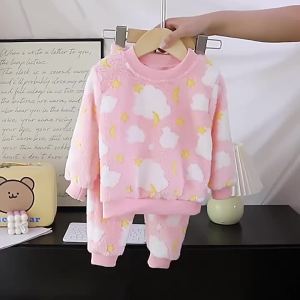 Autumn Winter Sleepwear Flannel Pajamas For Girls Boys Long Sleeve Tops+Pants Suits Fashion Home Clothing Baby Kid Sleep Costume2026