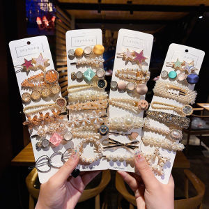 Women Girls Sweet Fashion Hair Clips Set Headband Hairpins Pearl Luxury Rhinestone Barrettes Pearls Acetate