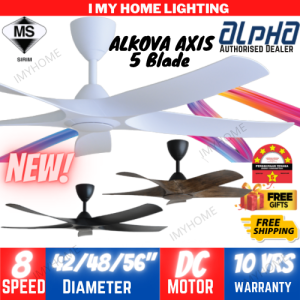 Alpha Alkova AXIS Ceiling Fan 56" DC Motor 5 blade with remote designer fan kipas angin siling fan white black wood