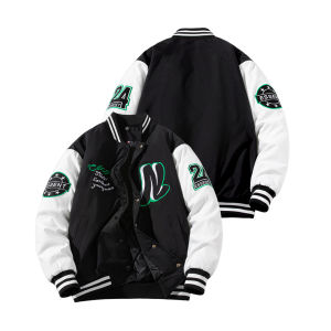 HOCKY Jaket Varsity Baseball Premium Pria Wanita Full Bordir N24 Black White Series Keren Terbaru