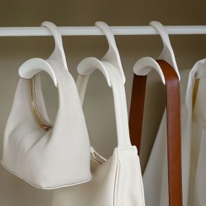 5pcs White Plastic Wardrobe Hooks - Durable Handbag Hangers with Smooth Finish Ideal for Organizing Accessories & Bags