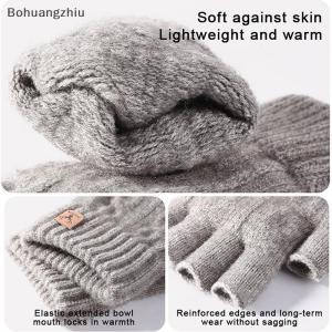 Bohuangzhiu Knitted Thick Thermal Half Finger Gloves Women Men Winter Outdoor Driving Fingerless Glove Touchscreen Mittens